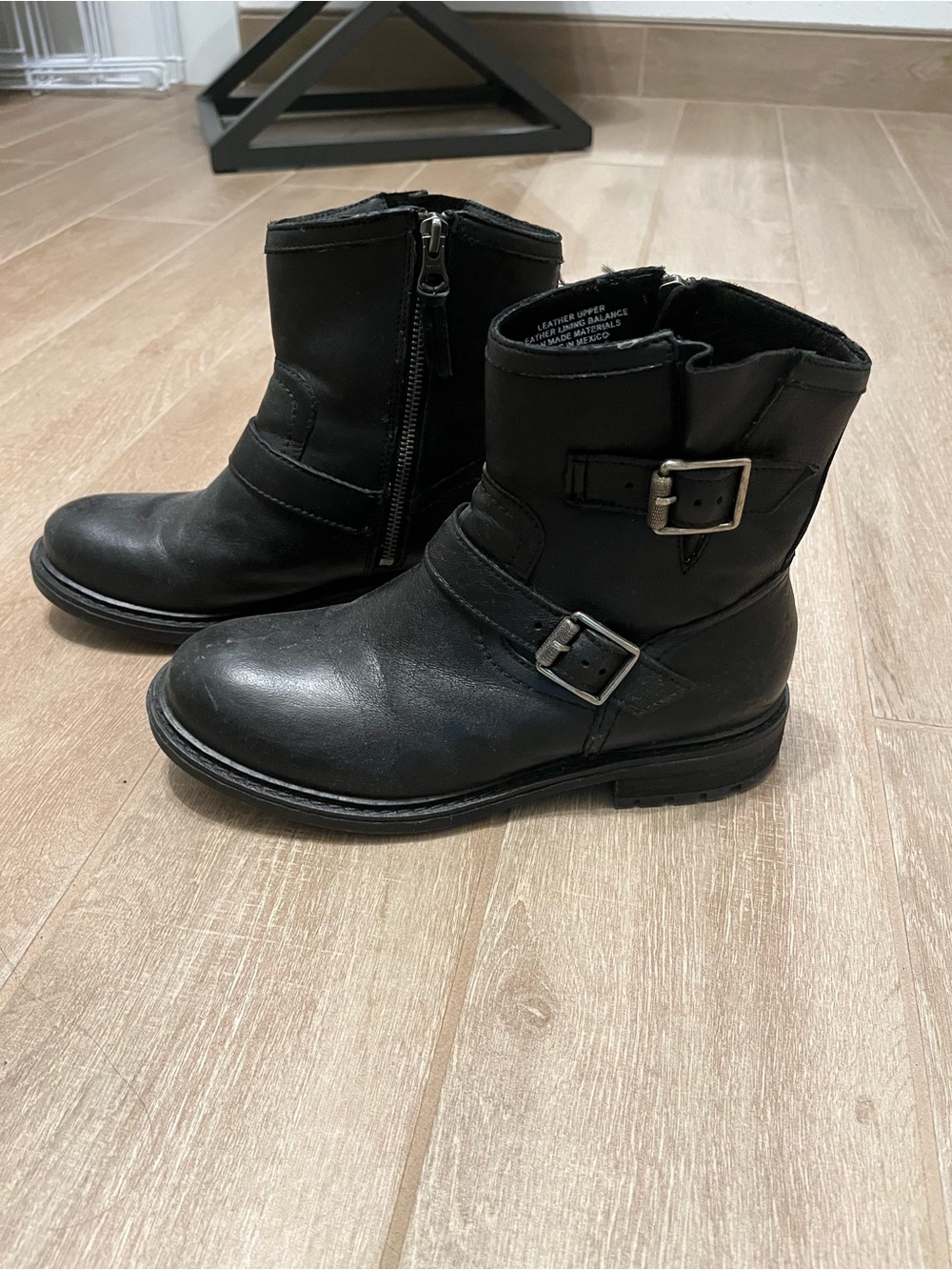 Sofft Black Leather Combat Moto Boots with Buckle Detail